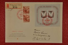 1945 W23 auf R-Brief mit Zusatzfrankatur