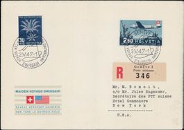 Flugpost 1947, F42.Ab1 auf FDC von Genf, 200.-