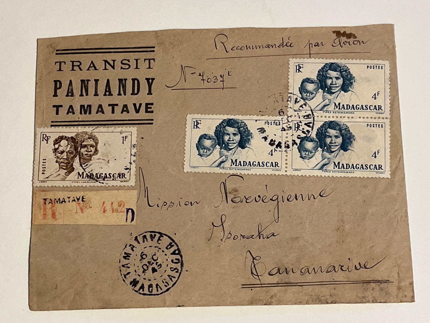 Enveloppes & pochettes d'envoi: Lettre recommandée de Madagascar du 6.12.49 – D'occasion à Satigny par buc_d7s5