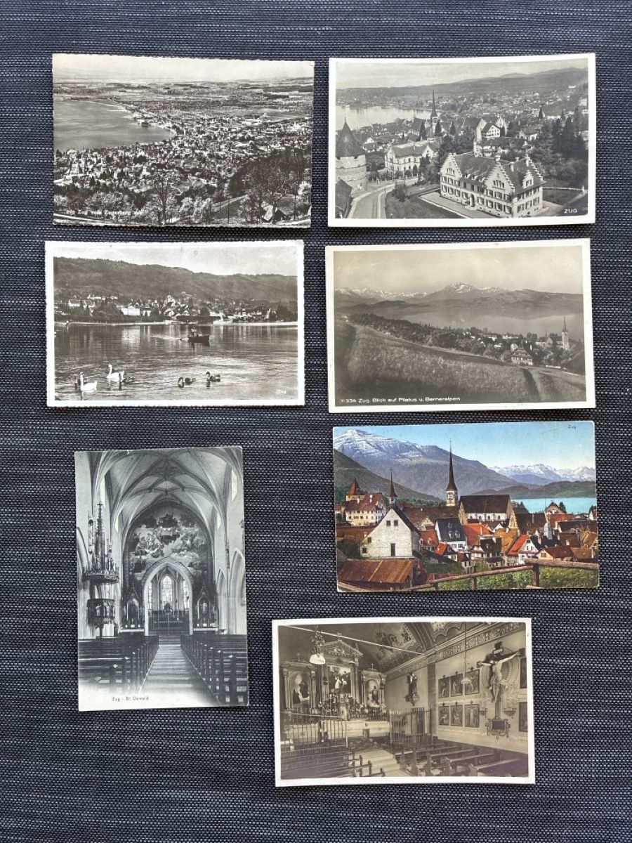 Cartoline postali: 14 Ansichtskarten Schweiz von Zug  A – Usato da Oftringen venduto da Cla.vD.74 2