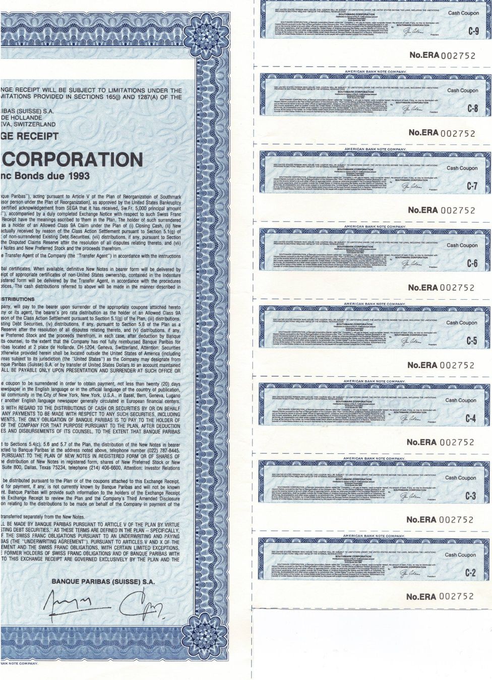 Dokumente: 6 1/4% Southmark Corp 1993 mit Coupon – Gebraucht aus Dübendorf von Aviafan77 1