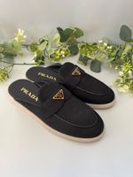 Prada Wildleder Mules Navy Blau 38.5 IT Neu