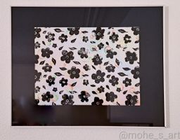 tableau Fleur en Lino sur fond de bulles