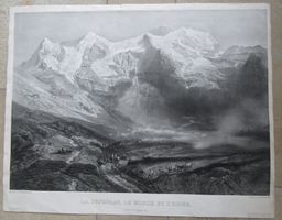 Jungfrau Kette grosse Lithographie von Sabatier um 1840