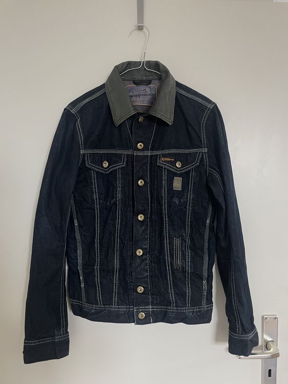 dunkelblaue Diesel Jeansjacke mit Lederkragen, S (Gebraucht