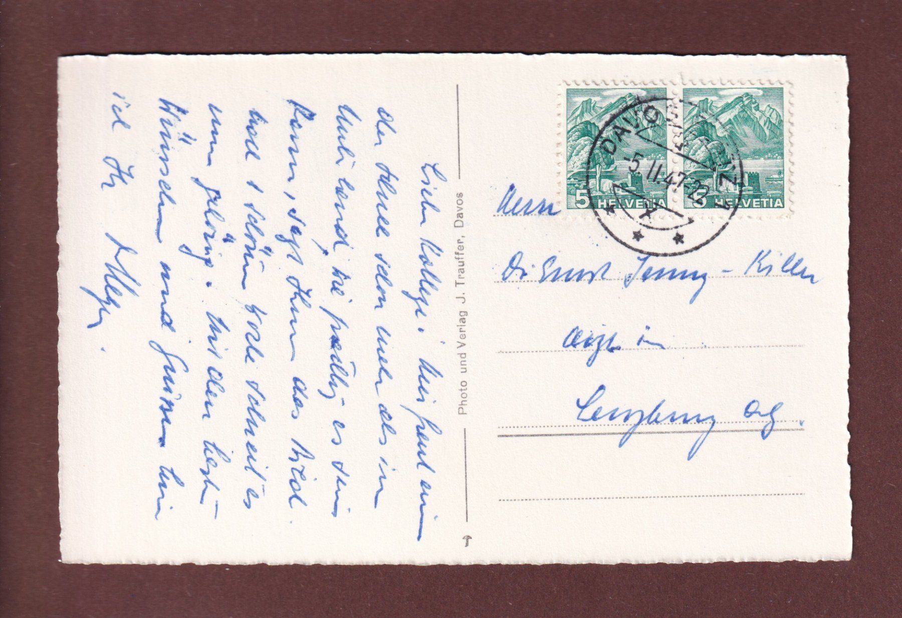 Cartoline postali: DAVOS - Höhenpromenade - 1947 – Usato da Pully venduto da nicecards 1