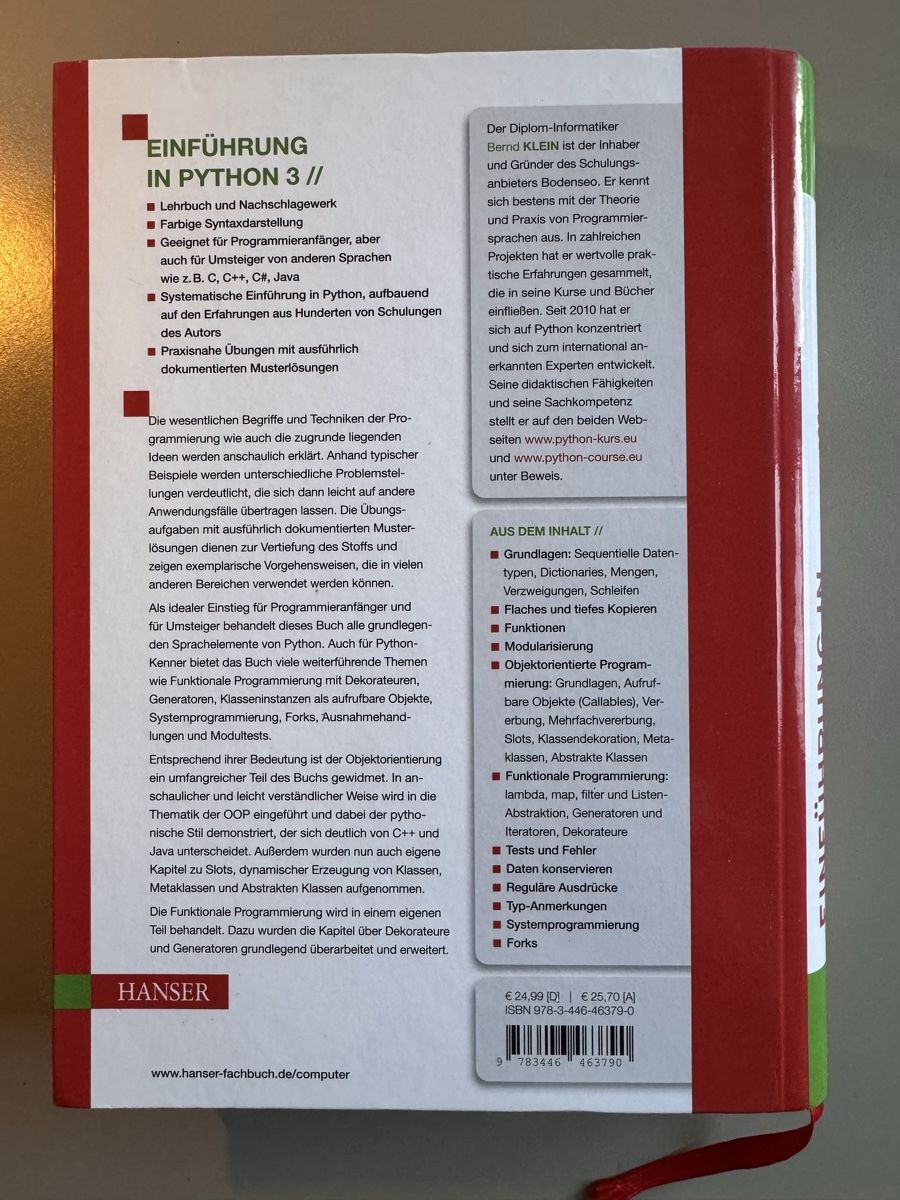 Libri: Einführung in Python 3 Bernd Klein 4. Auflage – Nuovo (secondo la descrizione) da Kirchberg SG venduto da jov_cc7f 1
