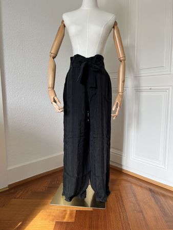 Zara Trafaluc Black Striped Wide Leg Trousers - Size M