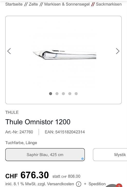 Thule Markisen: Thule Omnistor 1200 - 425 cm blau – Gebraucht aus Aarburg von Kollese