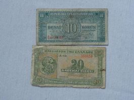 2x Seltene Banknoten: Tschechoslowakei & Griechenland. Top!