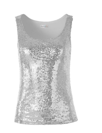 Pailletten-Träger-Top silber Grösse M