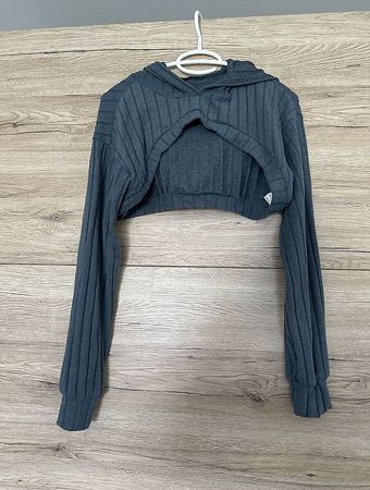 Gerippter Crop-Hoodie Damen Gr. S/36  Dunkelblau
