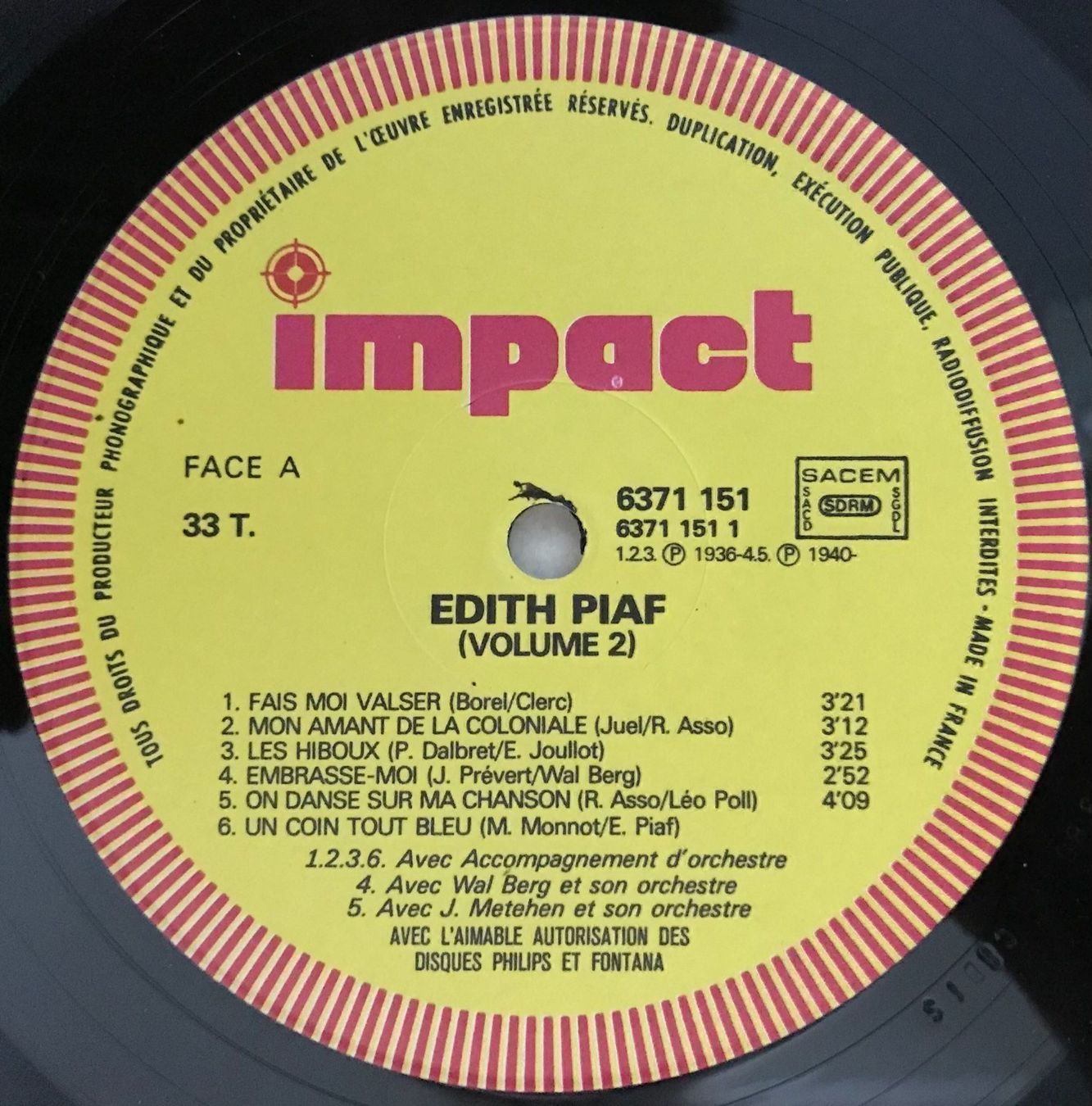 Vinyles: EDITH PIAF - VOLUME 2 - 33 Tours – D'occasion à Bussigny par vinyl-pas-cher 2