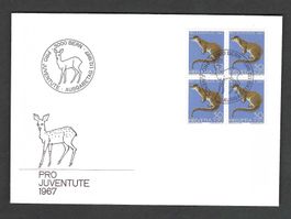FDC Pro Juventute Viererblock 1967