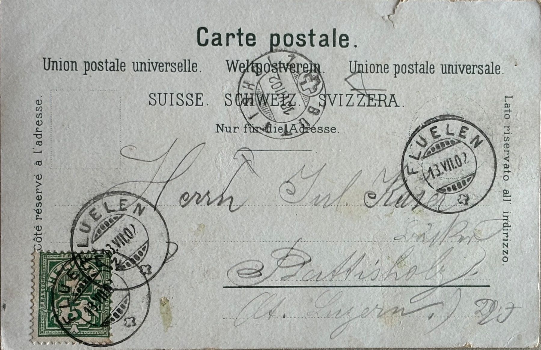 Cartoline postali: Gruss aus Flüelen, 1902 – Usato da Frauenfeld venduto da Merk52 1