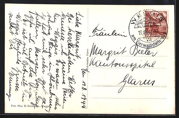 Cartes postales: AK Weggis, Hotel Gotthard, 1944 – D'occasion à Berlin par bartko-reher 1