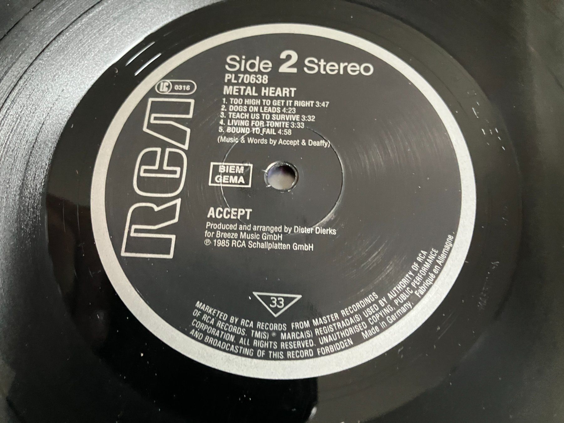 Dischi in vinile: Accept – Usato da Aarwangen venduto da Jukebox3 9