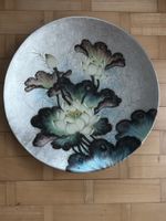 Wandschmuck Teller Lotusblüten Motiv silber schwarz