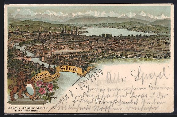 Ansichtskarten: Vorläufer-Lithographie Zürich, 1895, T – Gebraucht aus Berlin von bartko-reher