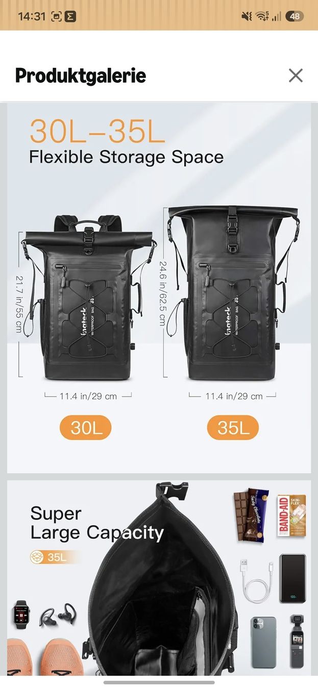 Zaini: Wasserdichter Rolltop Rucksack – Nuovo (secondo la descrizione) da Horn venduto da Linnea15 2