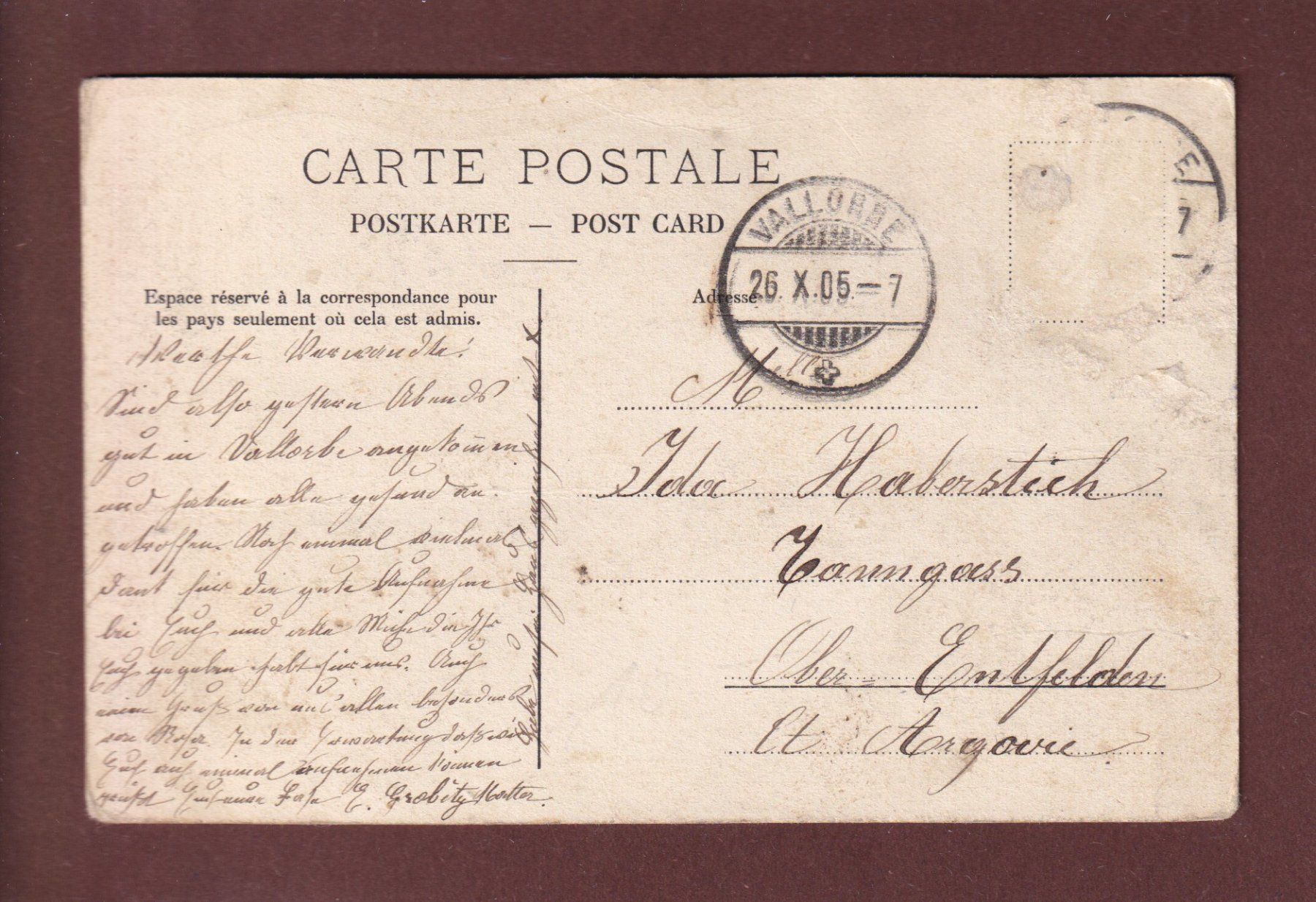 Cartoline postali: VALLORBE - 1905 – Usato da Pully venduto da nicecards 1