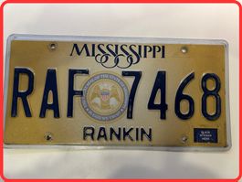 ORIGINAL USA Nummernschild, Mississippi RAF 7468