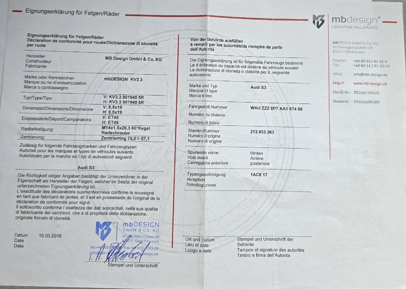 Cerchioni: MB Design Felgen KV 3.3 – Usato da Egg SZ venduto da Audi.S3 7