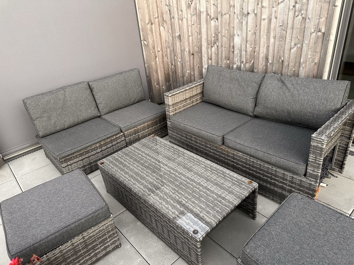 Divani: Rattan Lounge Set 5 Piece Sofa Table Stools Grey Outdoor Use – Nuovo (secondo la descrizione) da Wädenswil venduto da puh_n8wy 2