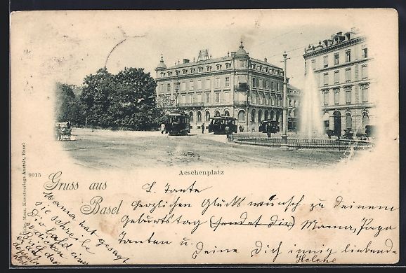 Cartoline postali: AK Basel, Strassenbahnen am Aeschenplatz – Usato da Berlin venduto da bartko-reher