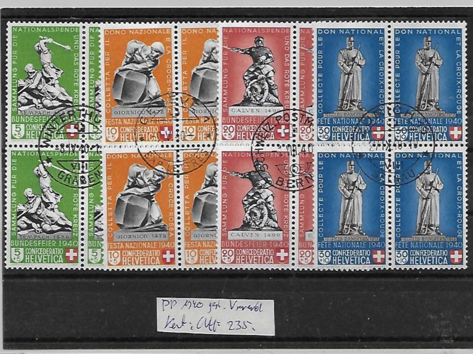 Tous les timbres: PP 1940 gest. Viererbl. Kat: CHF 235.- – D'occasion à Basel par Ilp