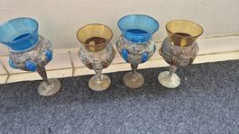 set von vier Atike Fäfigen angeschlossenen Glasschalen