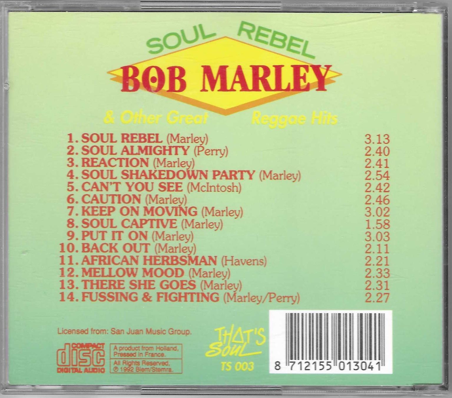 CD: BOB MARLEY  -  SOUL REBEL – Usato da Bex venduto da Giorgiob 1
