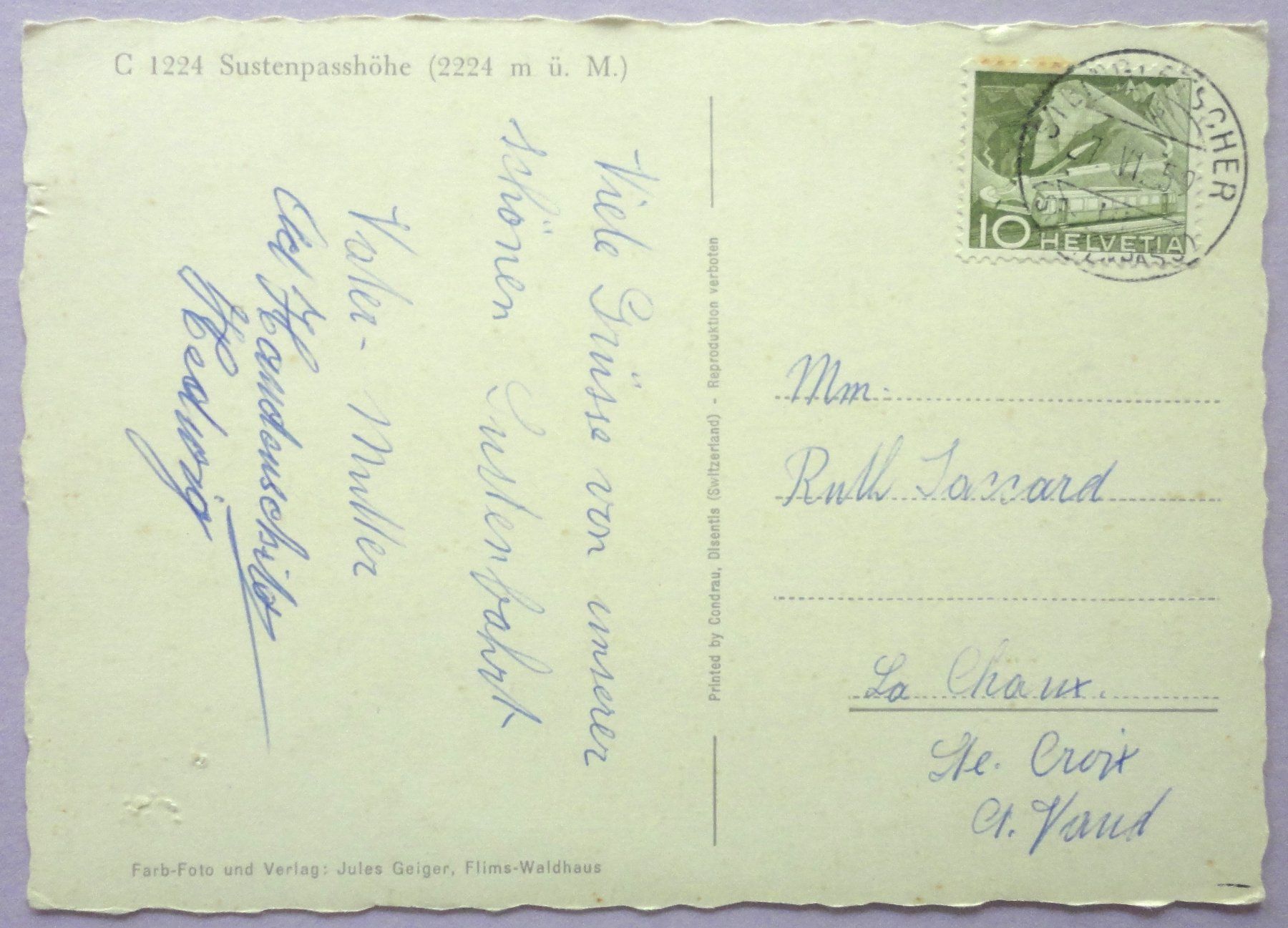 Cartoline postali: Sustenpasshöhe (2224 m ü.M.) – Difettoso da Fétigny venduto da Billy2miny 1