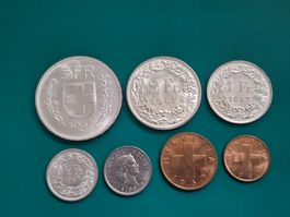 Schweizer-Münzen Set 1967, div. aus Silber,sehr gut erhalten