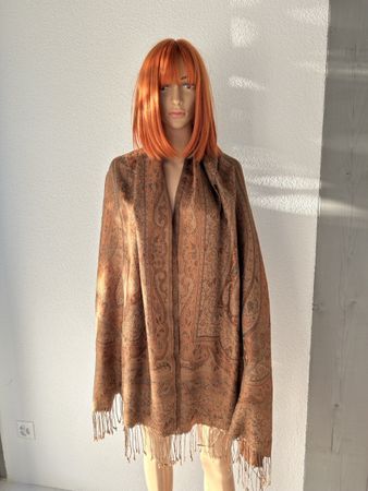 Schal braun mit Paisley Muster Fransen guter Zustand
