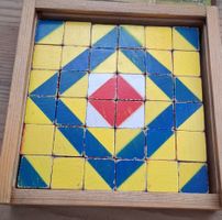 Holz Mosaik Puzzle farbig im Holzrahmen