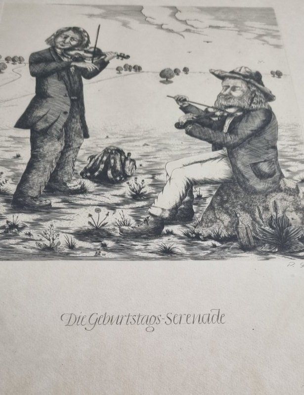 Grafica & Litografie: Die Geburtstags Serenade von Peter Streich Radierung – Usato da Flums venduto da Flumsantik 1