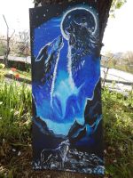 Dipinto su tela lupi luna piena astratto
