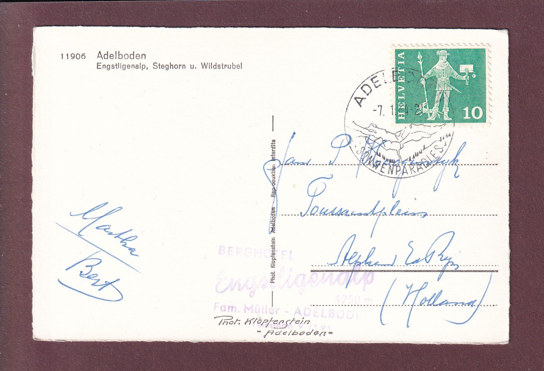 Ansichtskarten: ADELBODEN in Schnee geschrieben - 1964 – Gebraucht aus Pully von nicecards 1