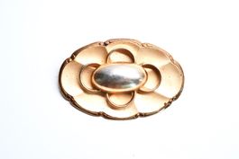 Vintage Brosche oval Gold-Ton Cabochon schlicht ca. 5 cm