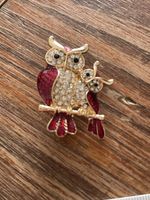Broche hibou vintage, bijou fantaisie doré et strass 🦉 49