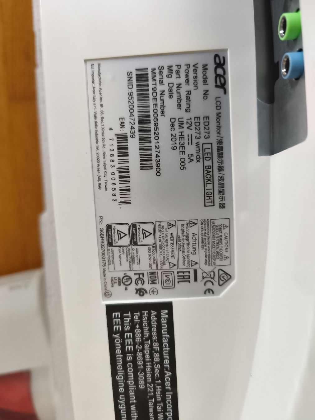 Acer Monitor: Acer ED273 - Bildschirm / Écran  Display – Usato da Biel/Bienne venduto da justophe 1