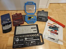 Werkzeug-Set mit Steckschlüsseln, Bits und Handwerkzeug