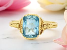 Sale! Vintage-Ring aus 585er 14k Gelbgold mit Aquamarin