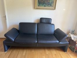 Hochwertiges schwarzes Echtleder-Sofa von LEU Swiss