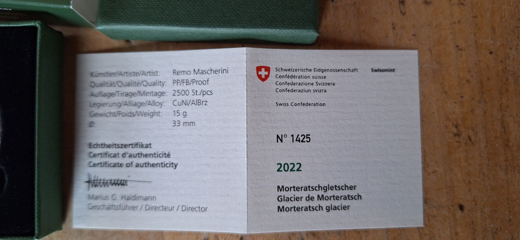 Tutti le monete: Pièce commémorative Mortaratsch 2022 – Nuovo e nell'imballaggio originale da Le Sentier venduto da Loorenz 3