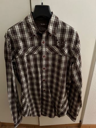 Guess Damenbluse L kariert braun beige Top Zustand!