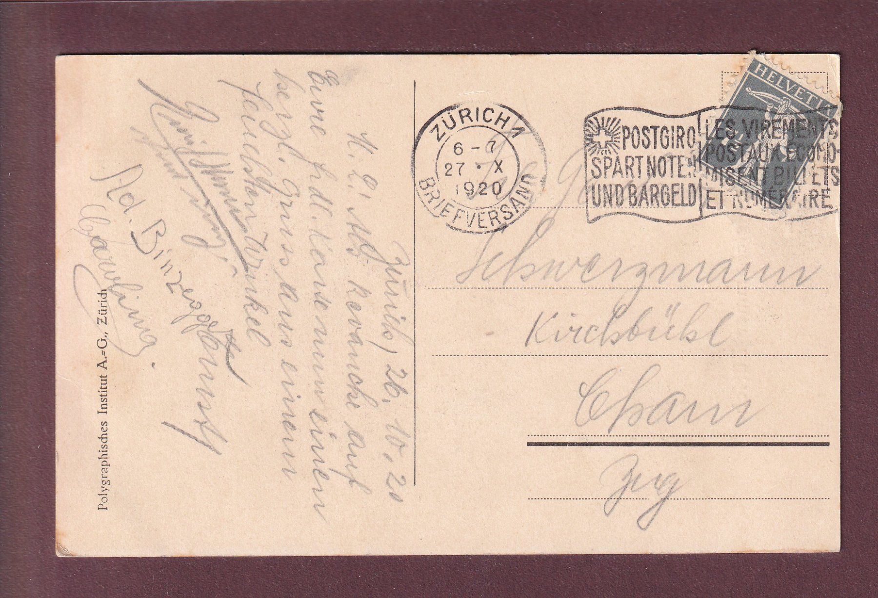 Cartoline postali: ZÜRICH - Oepfelchammer - Rindermarkt - 1920 – Usato da Pully venduto da nicecards 1