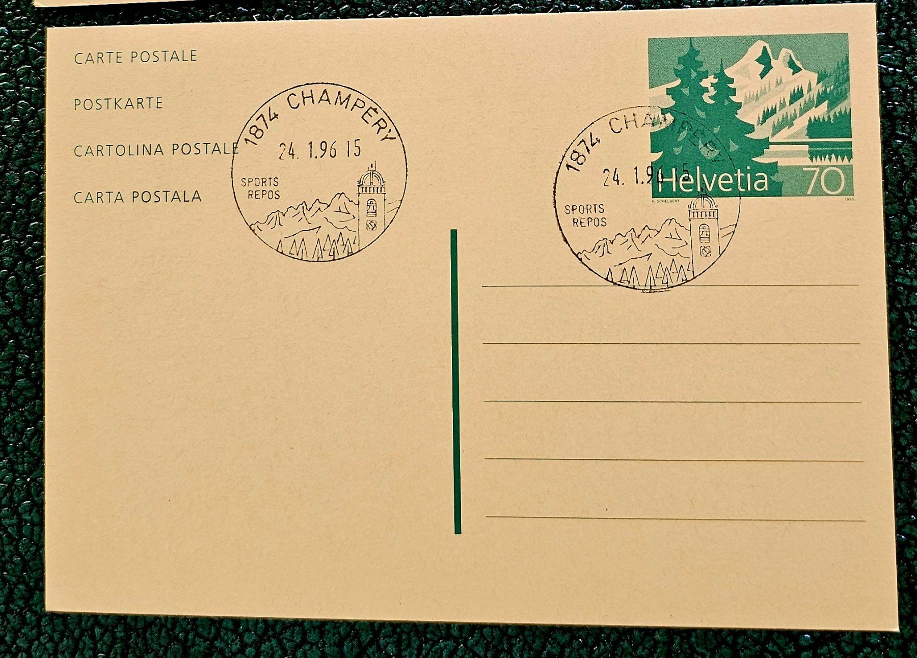 Alle Briefmarken: Ganzsache mit Sst CHAMPERY (VS)  24.1.96 – Neu (gemäss Beschreibung) aus Les Valettes von Nuba1