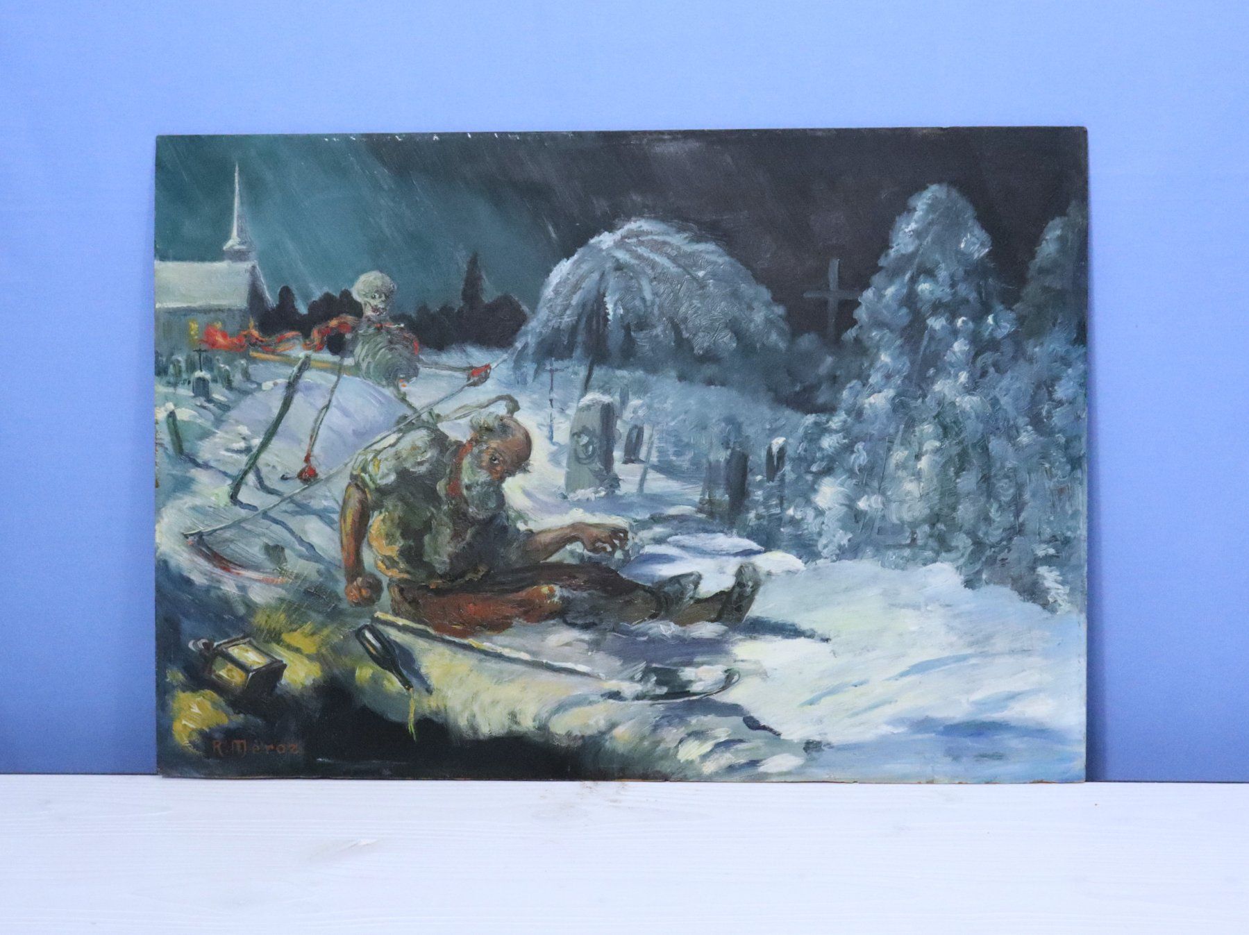 Dipinti: Robert Mèroz 1926-2016, Gemälde "Der Tod und der Trinker" – Usato da Zug venduto da Kunst-Fundgrube 5